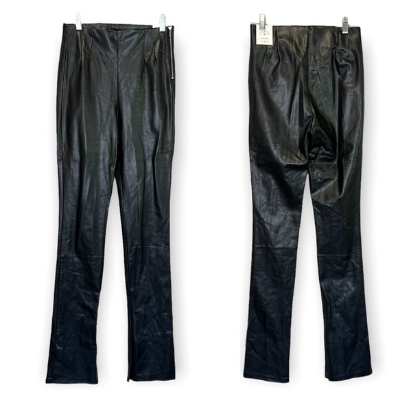 Zara Pants - Zara Faux Leather Pants High Waist Extra Long Zip Split Hem Sz M Inseam 36" NEW